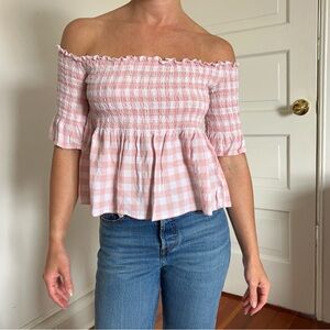Pink Off-Shoulder Smocked Top